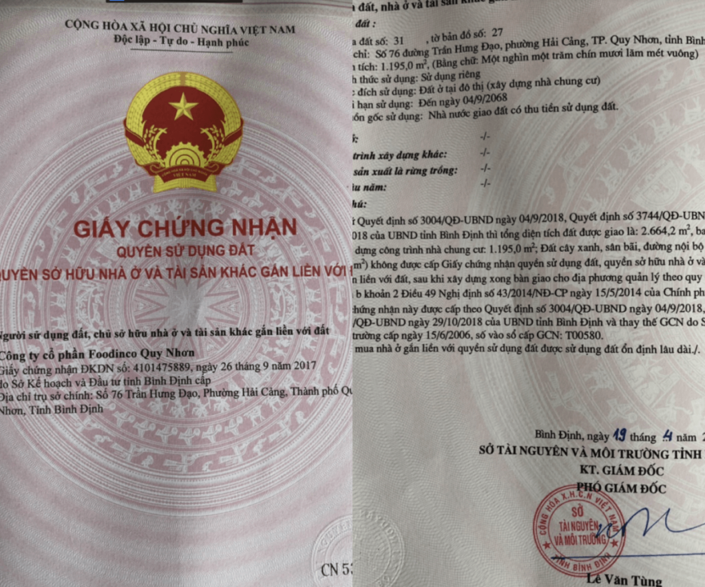 Giấy chứng nhận quyền sử dụng đất chung cư ALTARA RESIDENCES QUY NHƠN